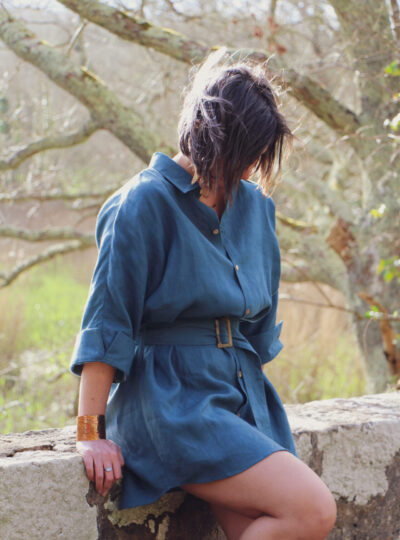 Robe chemise Denebella lin bleu CARLOTTA
