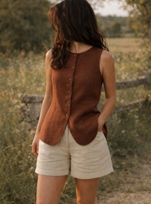 Veste SIMONE lin brun acajou